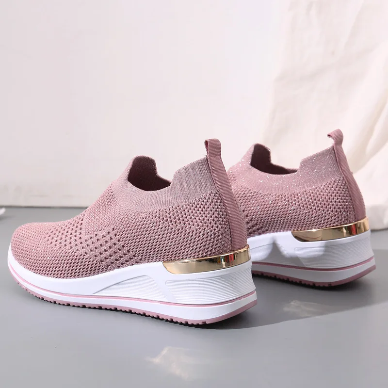 2022 Stretch Mesh Knitted Sock Shoes Summer Sneakers Women Slip on Platform Loafers Sport Vulcanized Wedges Shoes Girls Spring