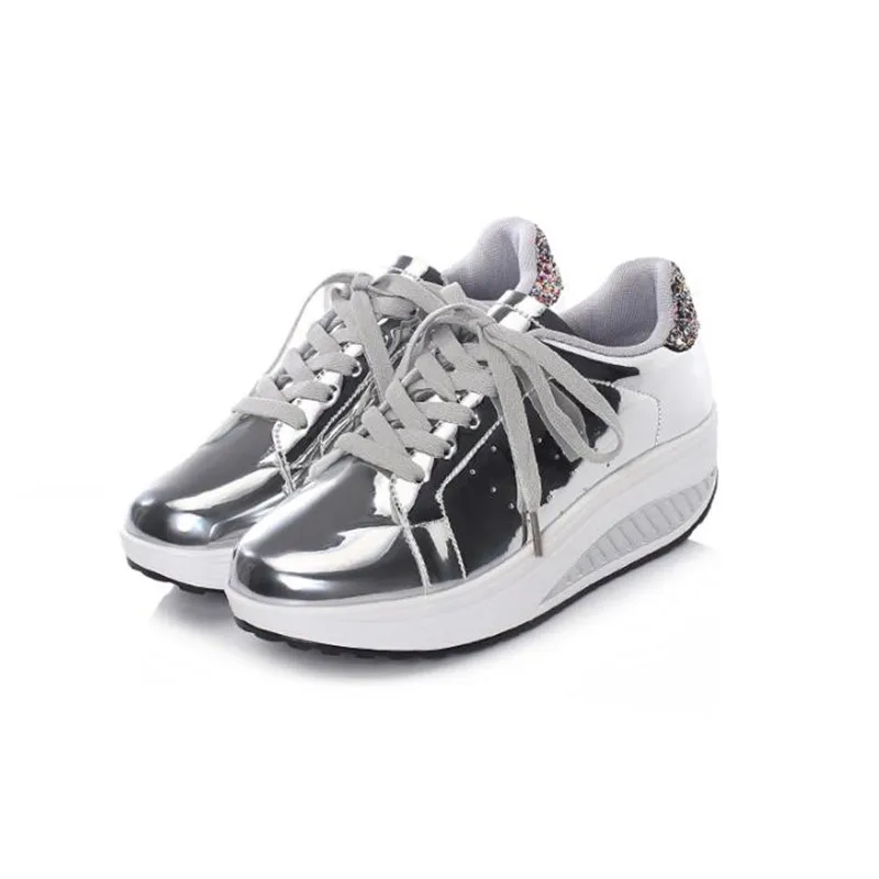 

Женские кроссовки для фитнеса на толстой подошве, модные кожаные кроссовки с золотыми блестками на платформе, спортивная обувь для снижени...