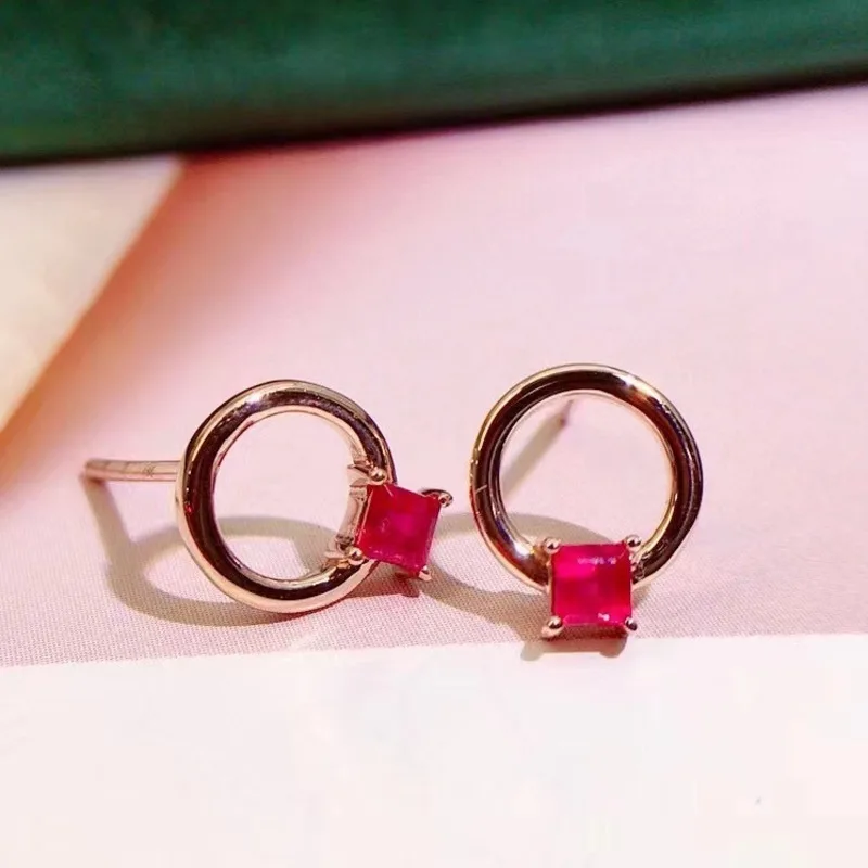 

Natural Red Ruby Stud Goth Designer Earrings For Women Luxury Yellow 18K Gold Valentine's Mother Day Gift Gothic Fine Jewelry