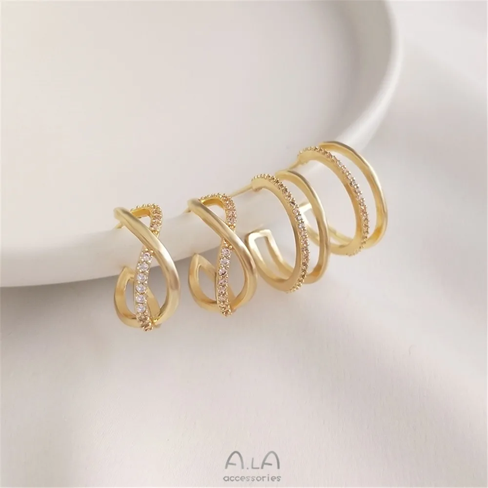 

14K gold color micro-inlaid zircon Double C-shaped hyperbola earrings S925 silver needle Fashion earrings Premium earrings