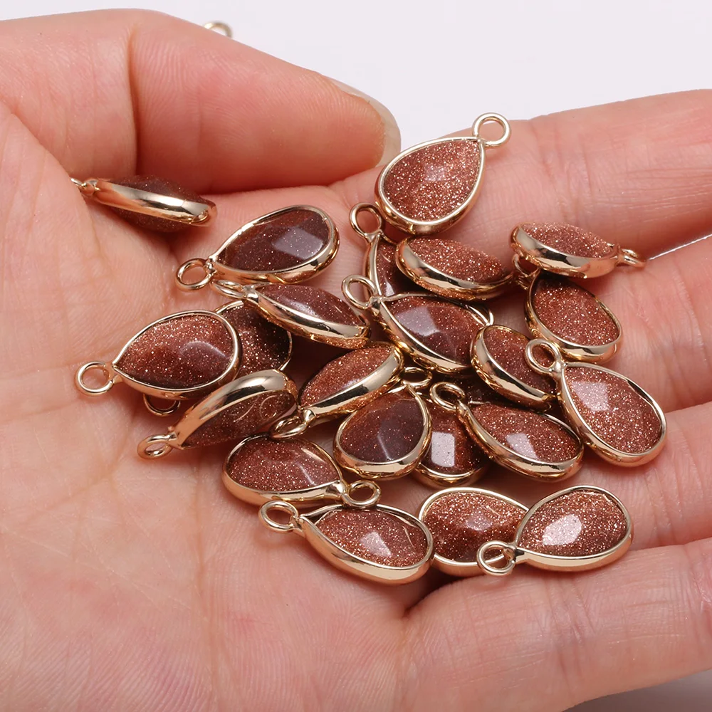 

10Pcs Natural Gold Sand Stone Droplet Shape Pendant For Necklace Earring Accessories Jewelry Making Women Gift 10x14mm