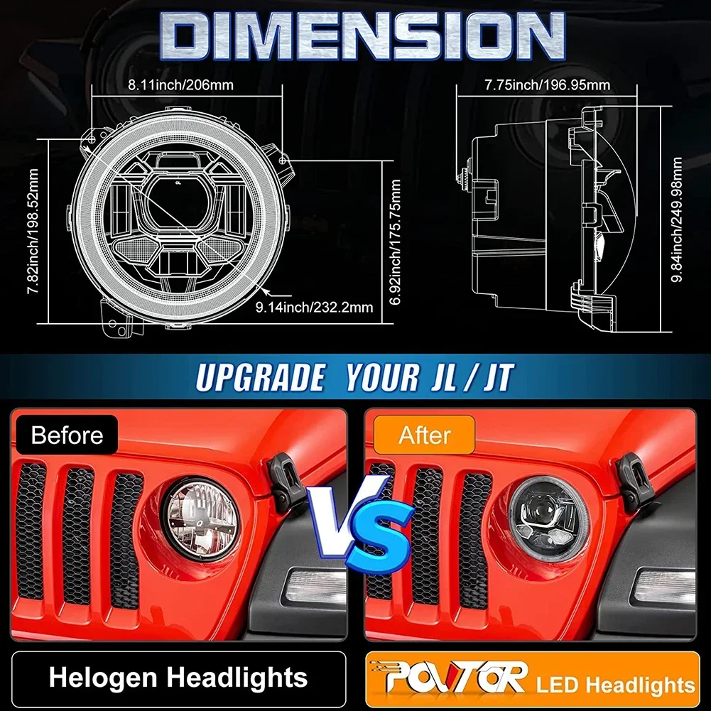ACTVTCA 9-дюймовые светодиодные фары дневные ходовые огни сигнал поворота гало
