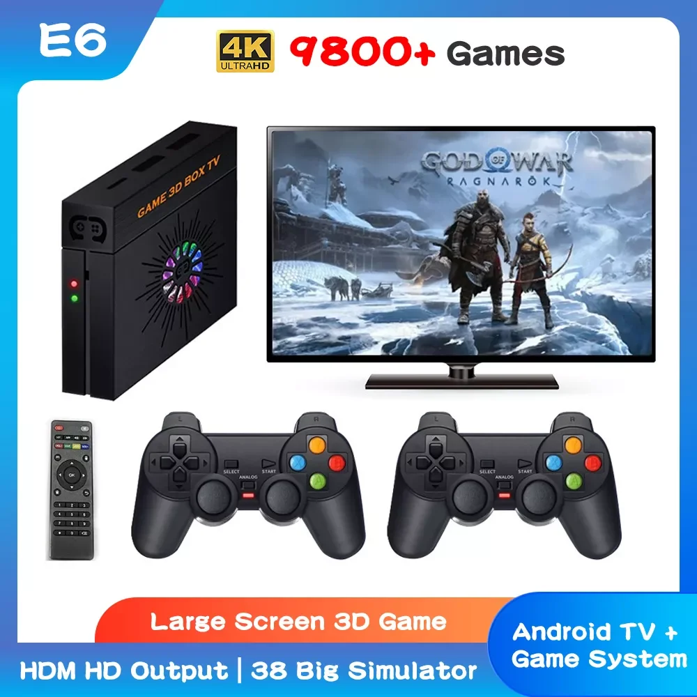 

Dual System E6 Retro Game Console Support 9800+ Video Games 38 Emulators 4K HD Output Android Game Network Set-top Box Stick