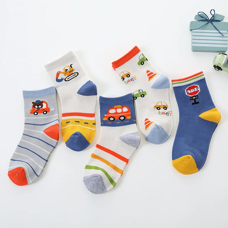 

1-12Y Autumn Winter Children Socks Cartoon Car Pattern Boys Middle Tube Sock Cute Kids Sport Cotton Sokken 1Pair Color Random