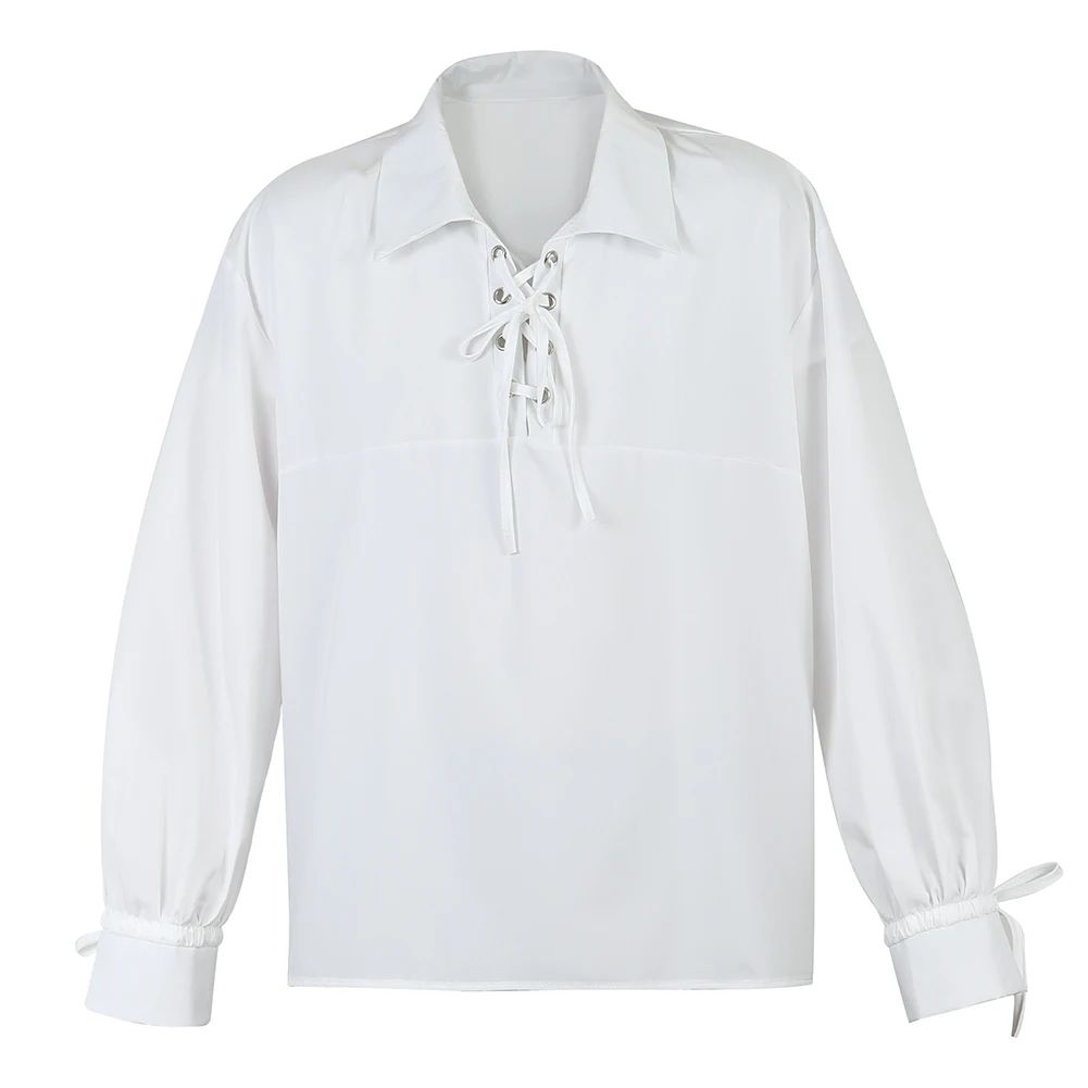 

Men's Lace-up Lapel Retro Shirt Medieval Renaissance Puffy Long-sleeve Drama Shirt Stage Play Prince Shirt Gothic Pirate Costume