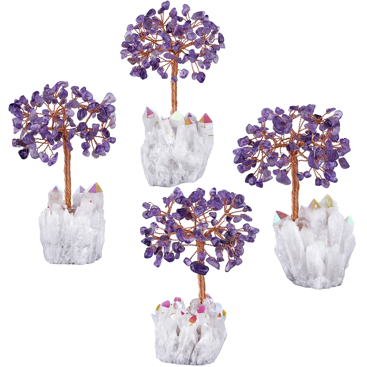 Natural Crystal Tree With AB Rough Rock Quartz Base Reiki Gravel Chip Minerals For Luck Wealth Room Decor Ornaments DIY Gift