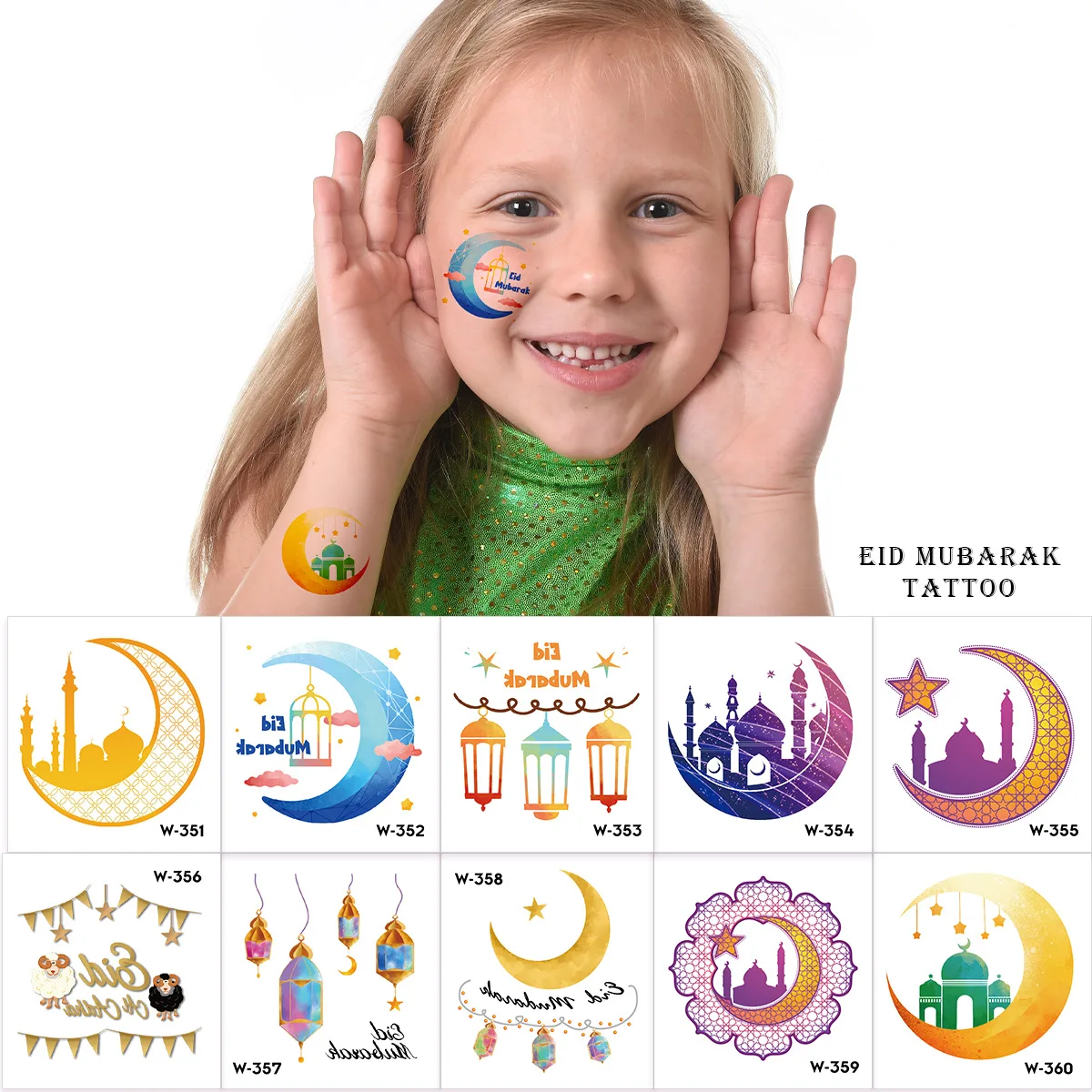 

10pcs Eid Mubarak Temporary Tattoo Stickers Ramadan Kareem Decoration Islamic Muslim Party Decor Supplies Eid Kids Gift 2023