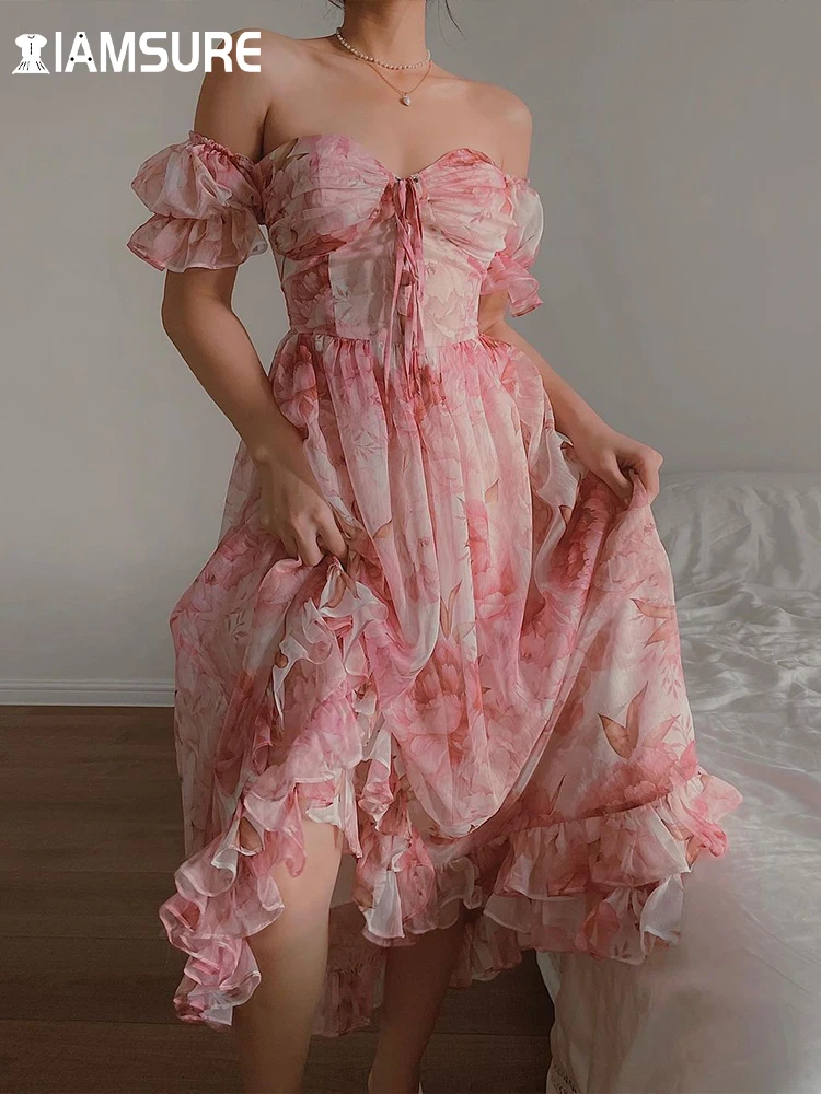 Женское винтажное длинное платье IAMSURE праздничное Цветочное во французском