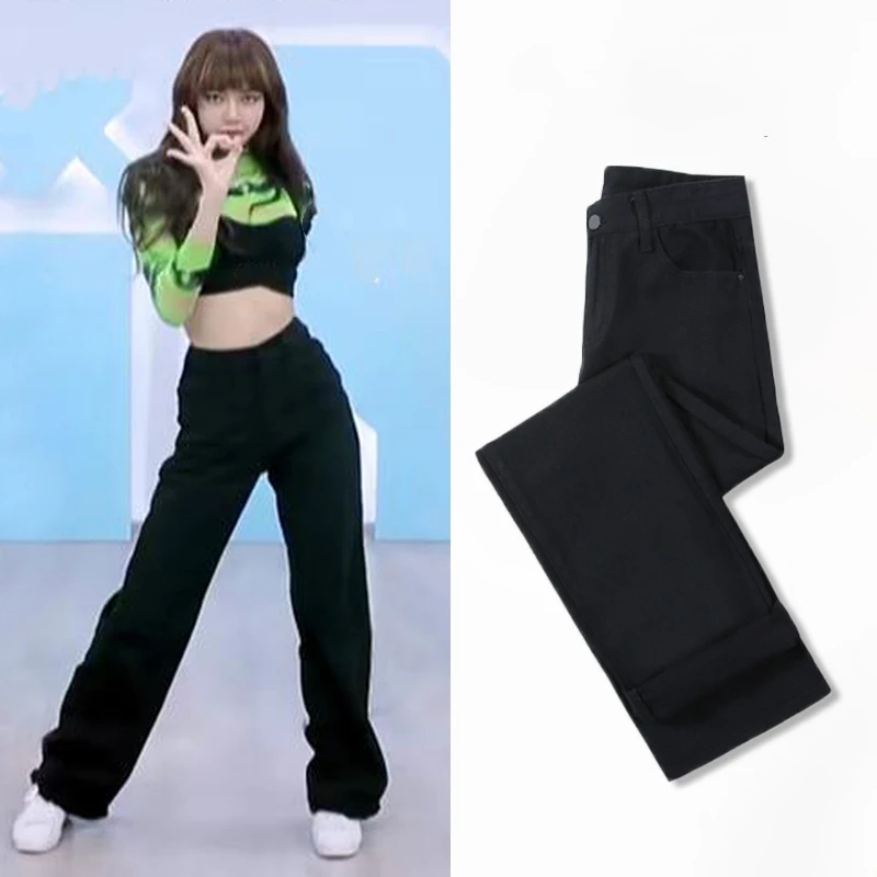Kpop Girl Group LISA Hight Waist Jeans Women Fashion Button Denim Pants  Straight Wide Leg Loose Streetwear Summer Baggy Trousers - купить по  выгодной цене | AliExpress