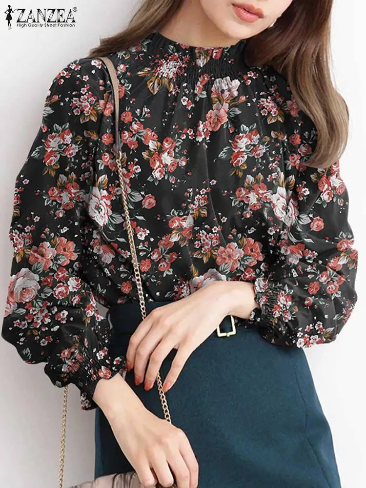 

2023 ZANZEA Bohemian Fashion Holiday Ruffles Blouse Floral Printed Full Sleeve Shirt Autumn Women Female Casual Elegant Tops
