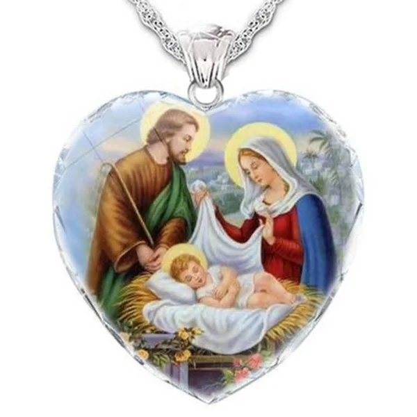 

Fashion Jesus Religious Belief Crystal Necklace for Women Heart Shaped Pendant Valentines Day Gift Anniversary Party Jewelry