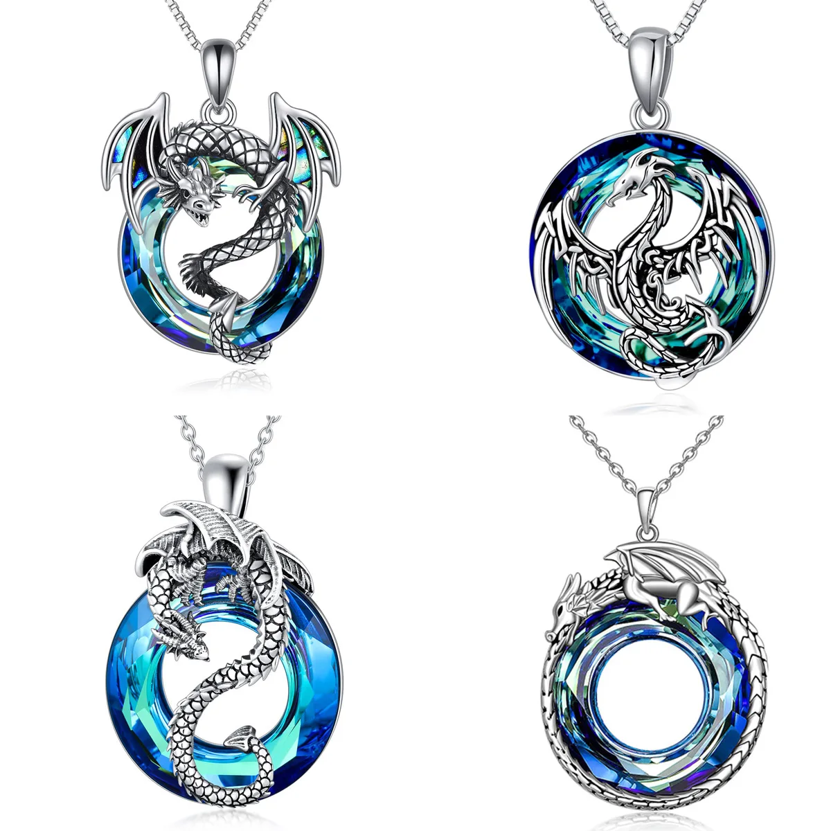 

Vintage Crystal Dragon Necklace for Women Men Colorful Blue Zircon Animal Necklace Vintage Retro Wedding Exquisite Jewelry Gifts