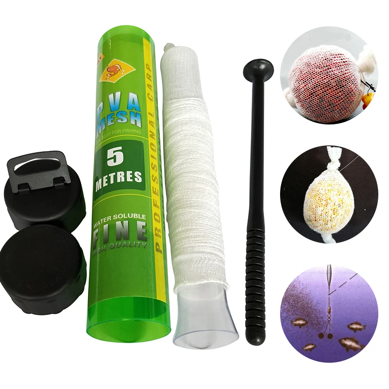 

Milepetus 5Meter PVA Mesh Bait Bags Carp Fishing Mesh Refill Stocking Boilie Rig w/Funnel Plunger Carp Fishing Accessory Tools