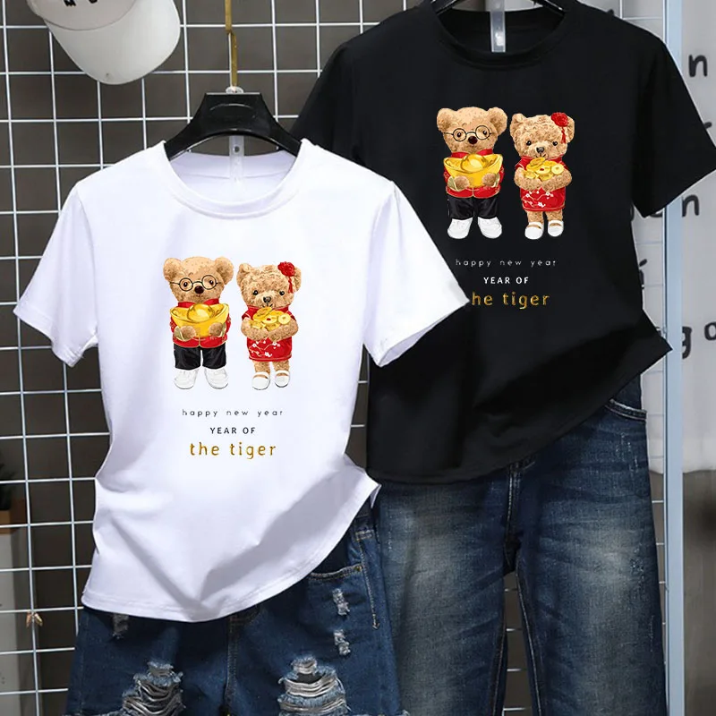 

Couple T shirt For Lovers Bear Print Tee Shirt Harajuku Cartoon Graphic Unisex Short Sleeve Top 100% Cotton Oversized تي شيرتات