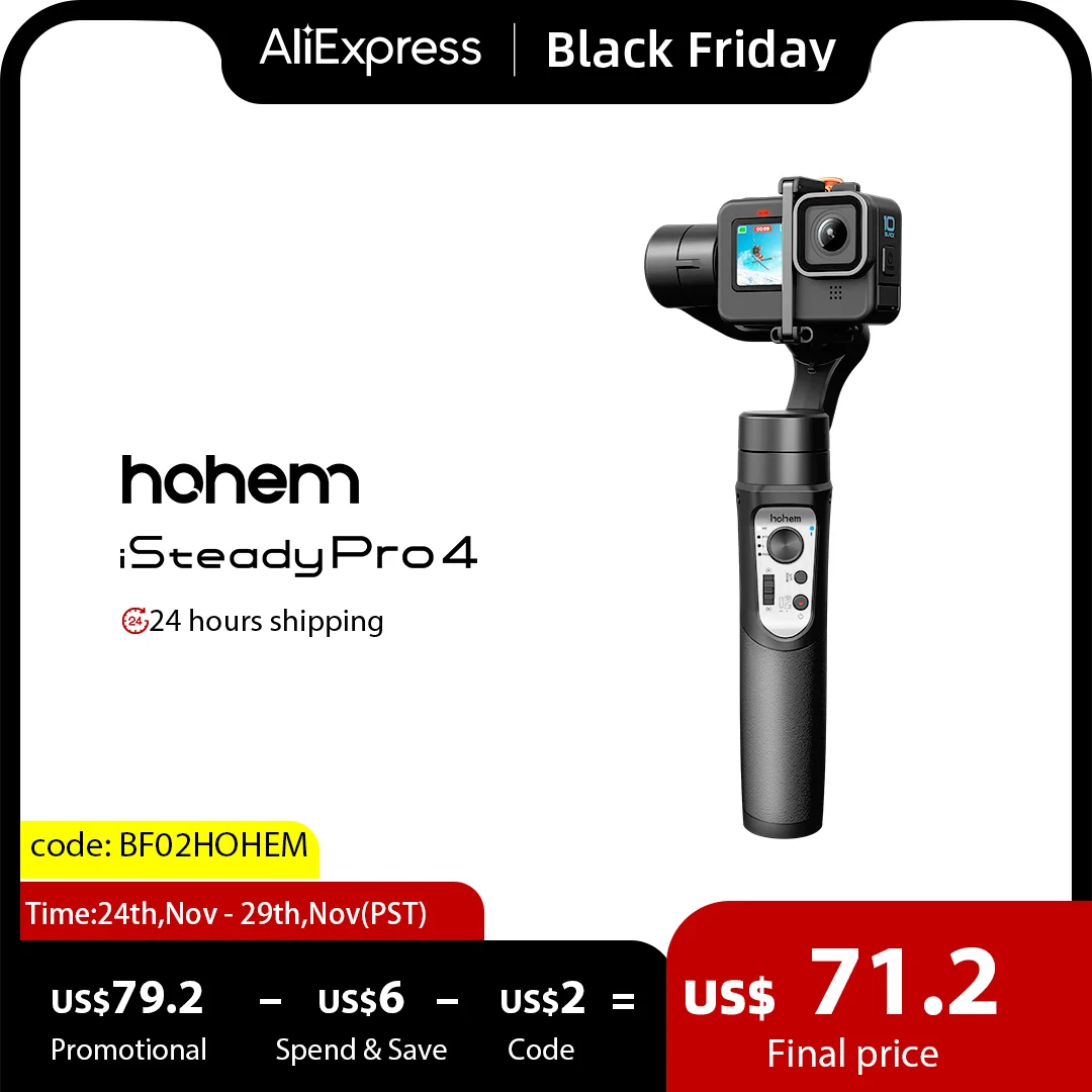 Hohem Official iSteady Pro 4 Gimbal for GoPro 11/10/9/8/7/6/5 DJI OSMO Insta360 One R Action Camera 3-Axis Handheld Stabilizer