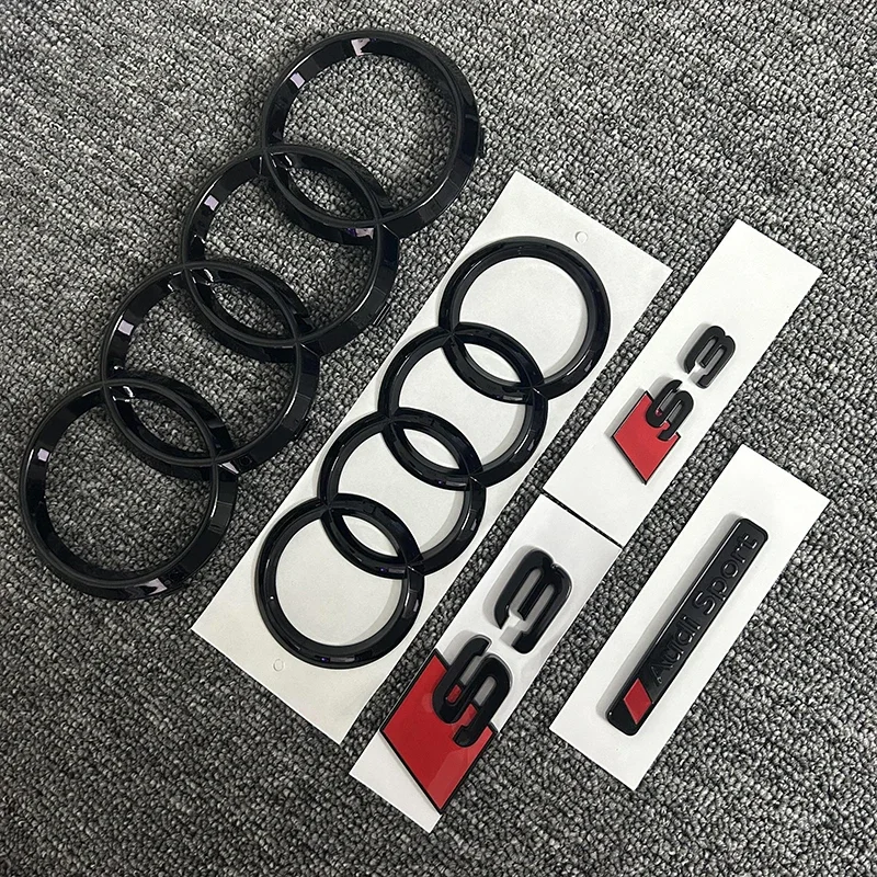 Для AUDI S3 2010-2020 2 шт. 4 кольца логотип ABS черный Автомобильный капот Передняя решетка