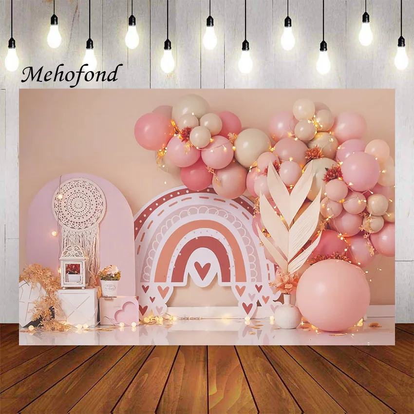 

Mehofond Photography Background Bohemian Rainbow Balloons Pink Floral Girl Birthday Party Cake Smash Decor Photo Backdrop Studio