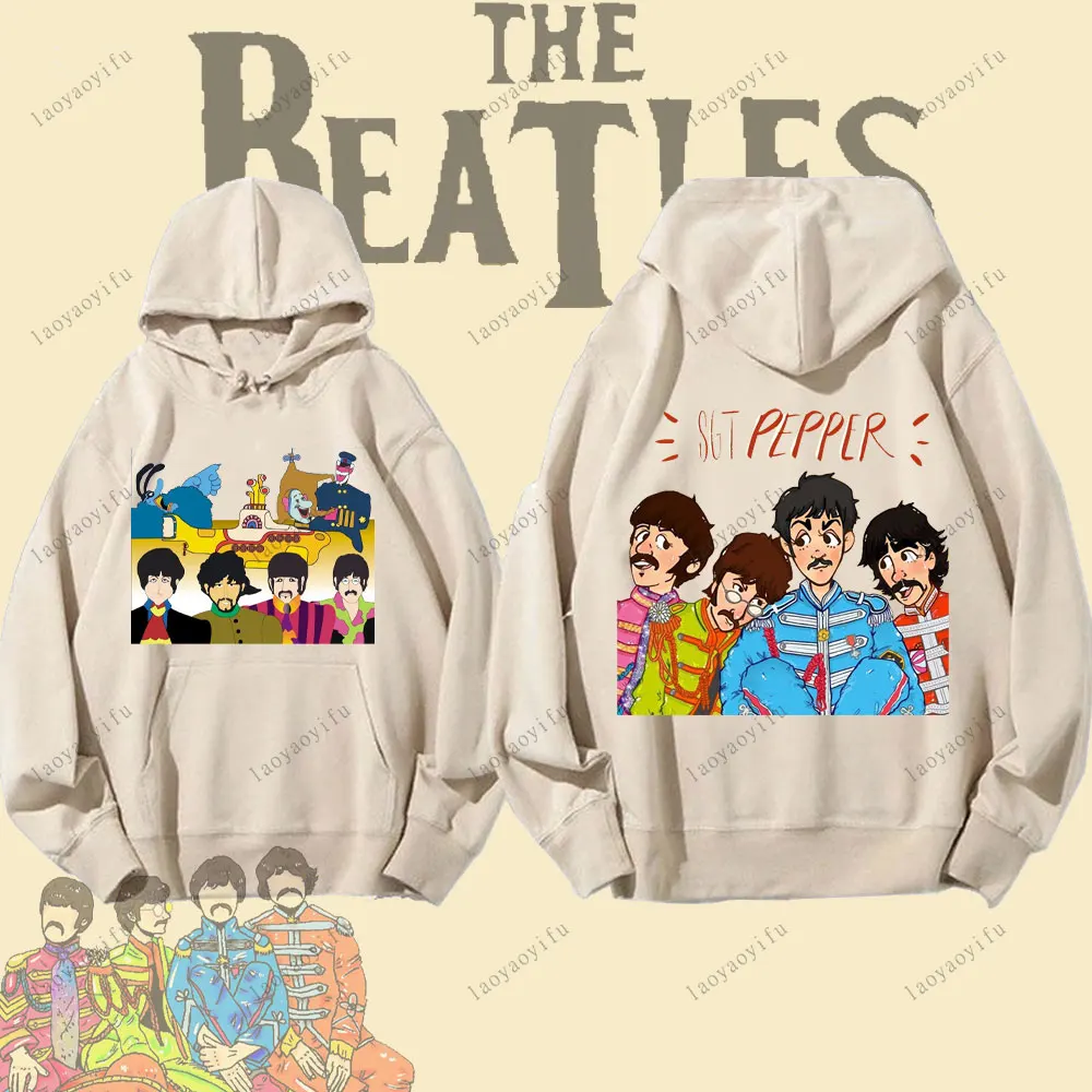 Фото Винтажная ретро-толстовка The Beatles, зимняя модная толстовка унисекс, одежда в стиле Харадзюку, спортивный костюм с длинными рукавами, уличная одежда №1
