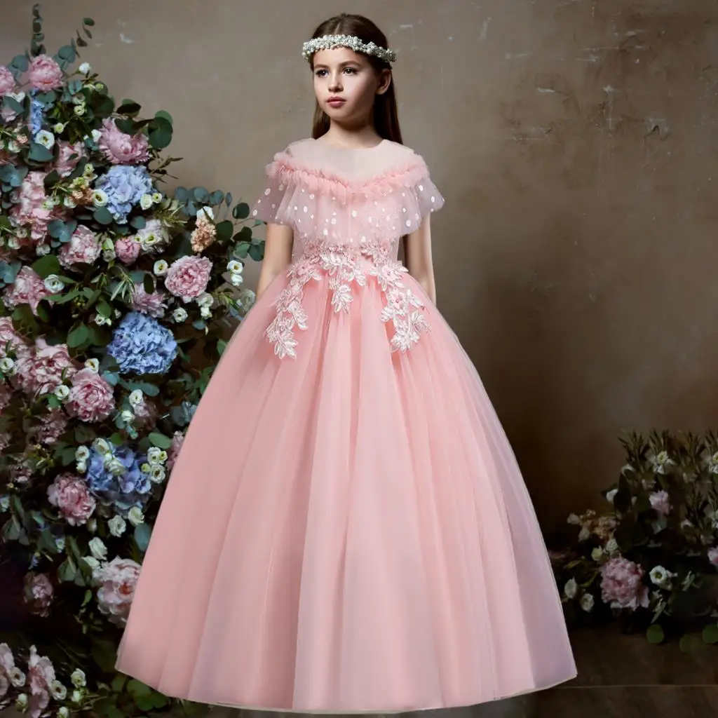 

Teen Formal Bridesmaid Princess Dress Costume Flower Prom Kid Dresses For Girls Children Ball Gown Evening Party Wedding Dresses