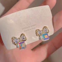 new fashion trend s925 silver needle exquisite zircon crystal cube sugar bow stud earrings womens jewelry gift wholesale