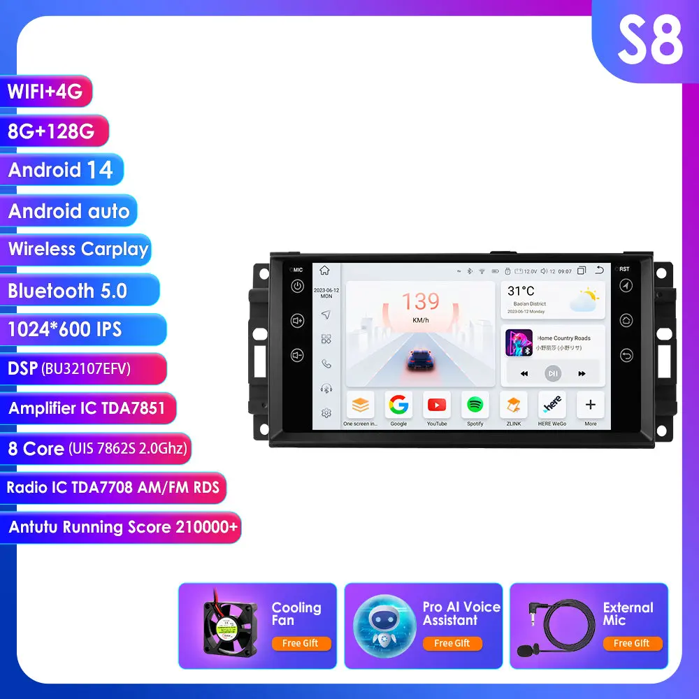 

Автомобильный радиоприемник Carplay 4G Android для Chevrolet Chrysler Sebring Aspen 300C Jeep Wrangler Commander Compass Patriot Liberty Dodge GPS