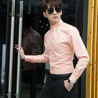 2022 new spring white shirt mens long sleeved business shirt slim youth solid color casual shirt mens professional white shirt