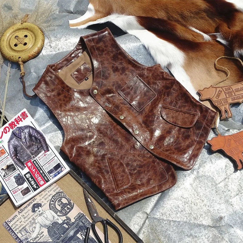

leather 100% genuine fur coat men jacket[Only 22 pieces]Japanese Hyogo glass grain polished gold horse leather! Unicorn Button