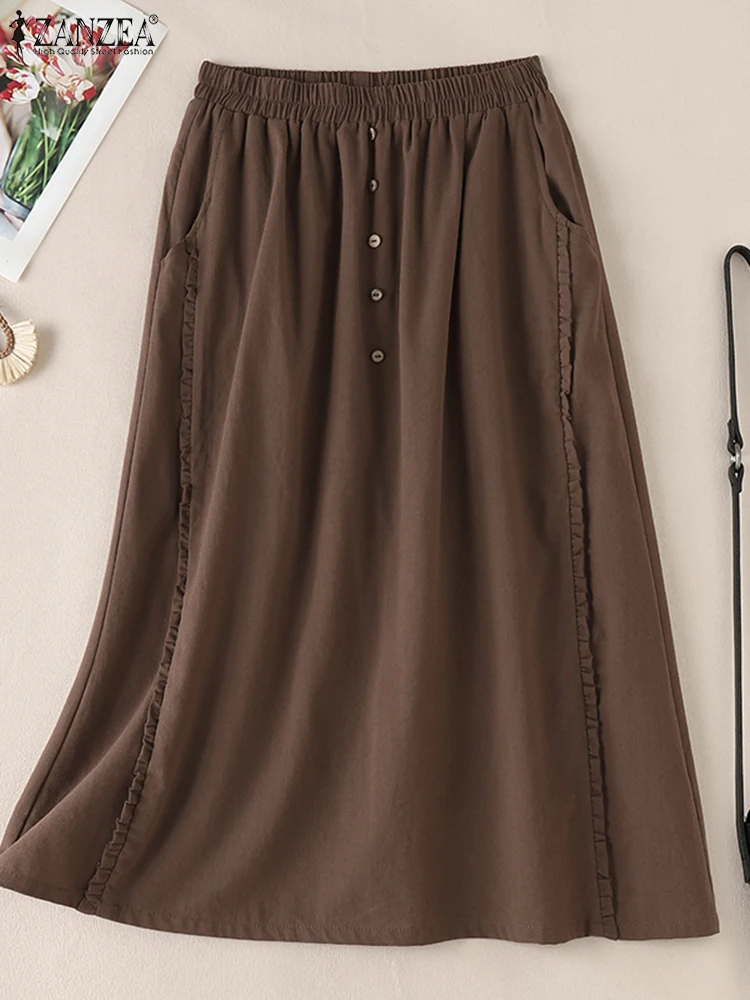 Модные хлопковые юбки 2024 ZANZEA винтажные женские осенние повседневные свободные с