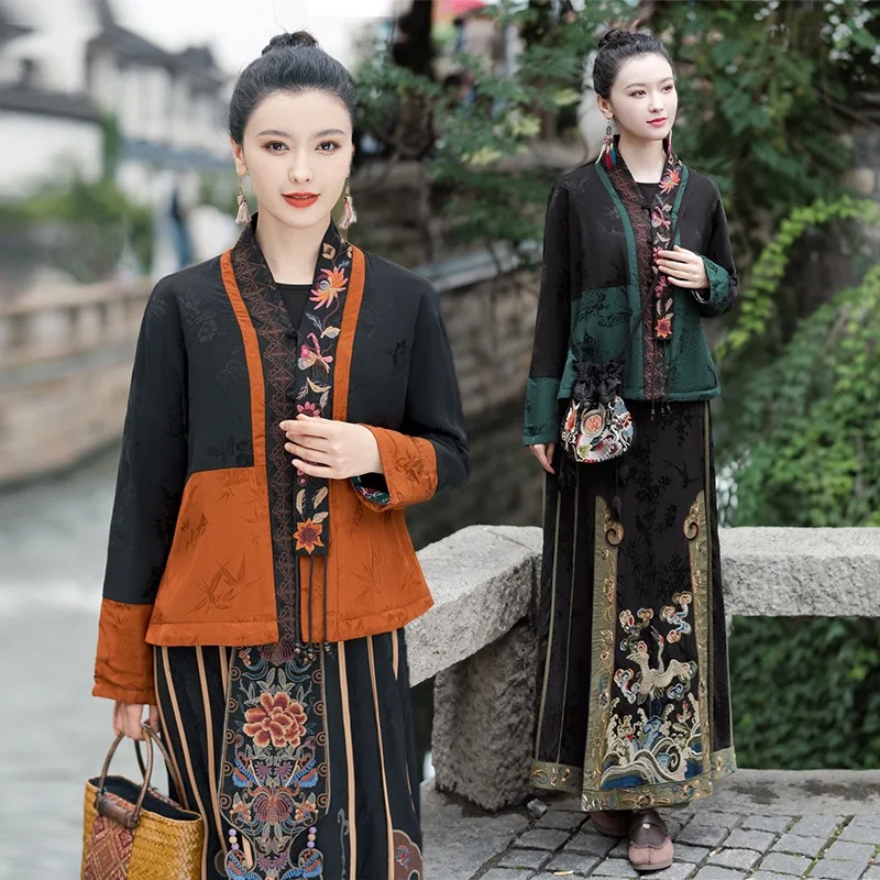 Этническое Sle новое китайское пальто с хлопковой подкладкой и вышивкой в
