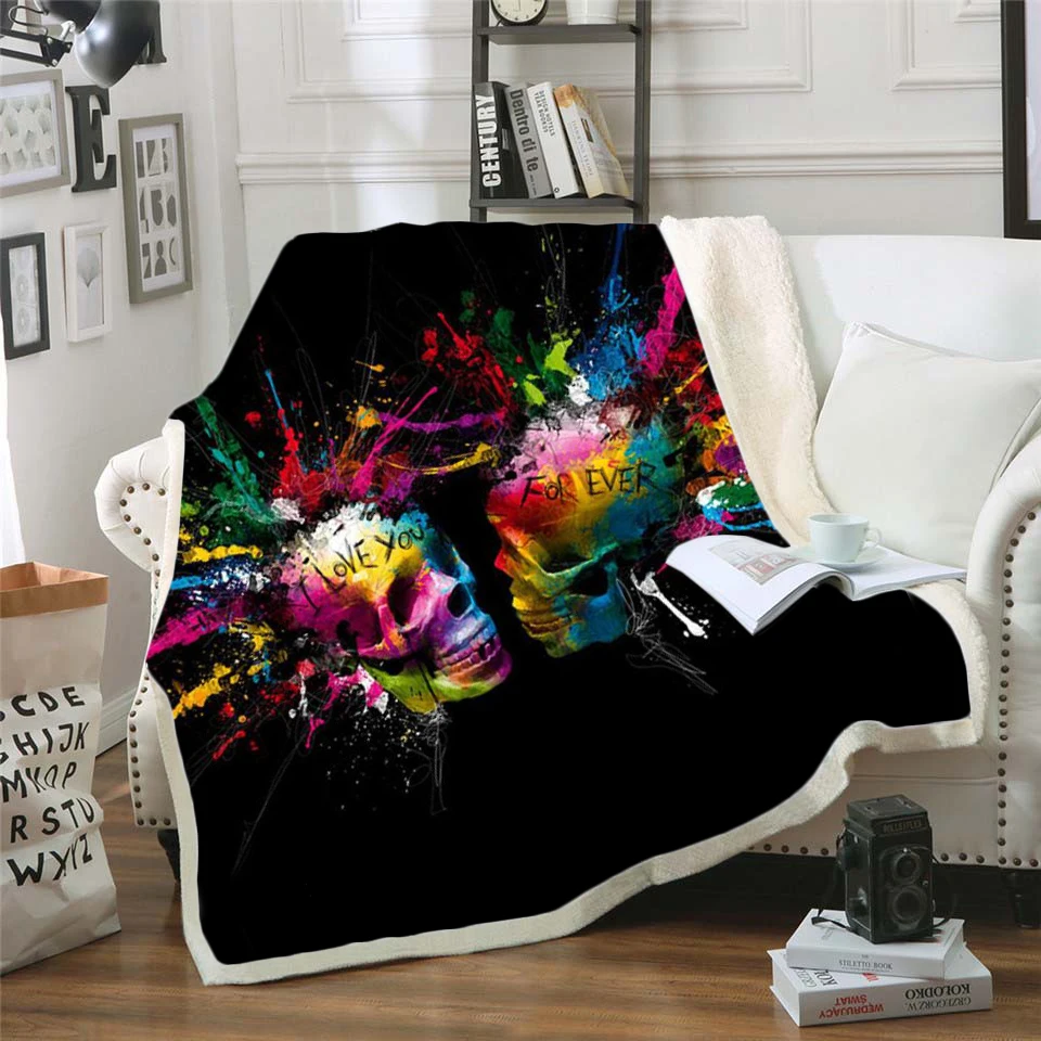 Постельное белье плюшевое одеяло с черепом из шерпы готическое постельное