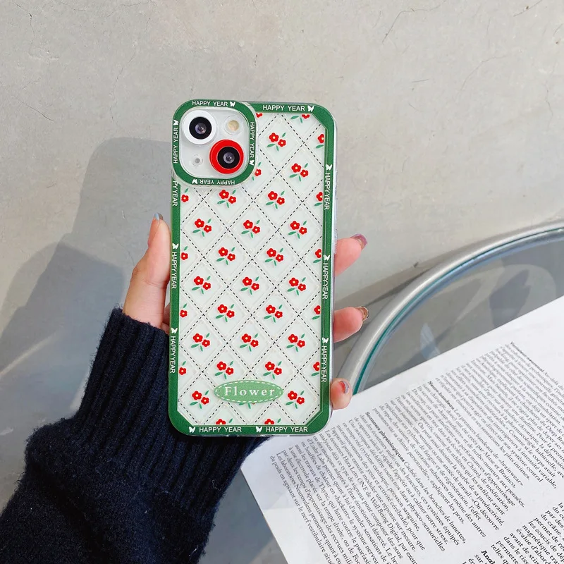 

Green Diamond Safflower Phone Case For Iphone Tansparent Phone Case For iphone 13 12 11 Pro X XR XS Max Decor Phone Case