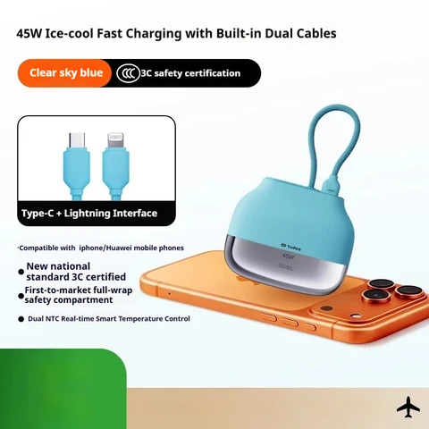 TUDOO 45 Вт MAX Power Bank с быстрой зарядкой, встроенный кабель, портативный внешний аккумулятор, умный цифровой дисплей, CCC PowerBank, емкость 10000 мАч