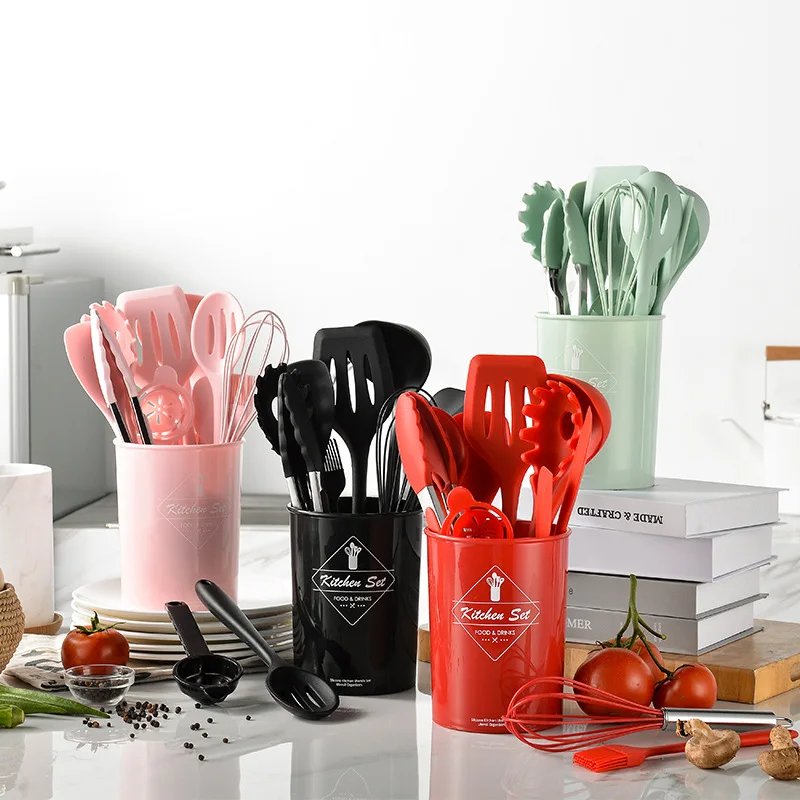 

10pcs Silicone Cooking Tools Kit Non-stick Silicone Spoon Noodles Scoop Tongs Egg Whisk Kitchen Cooking Accessories