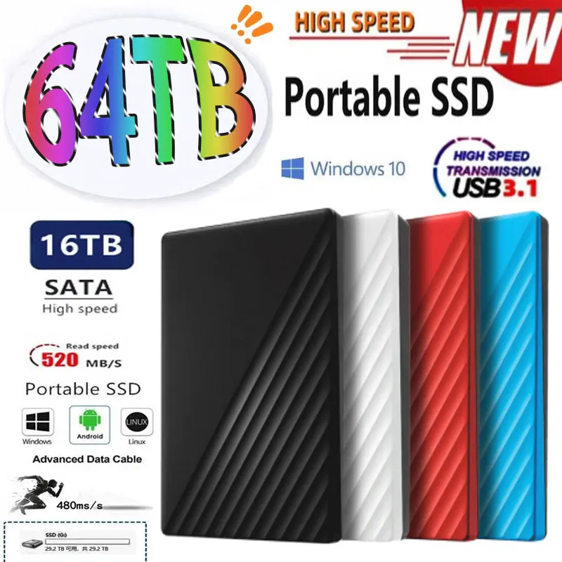 

2024 New Portable 1TB 2TB SSD 4TB 16TB External Hard Drive Type-C USB 3.1 High Speed 8TB External Storage Hard Disks For Laptops