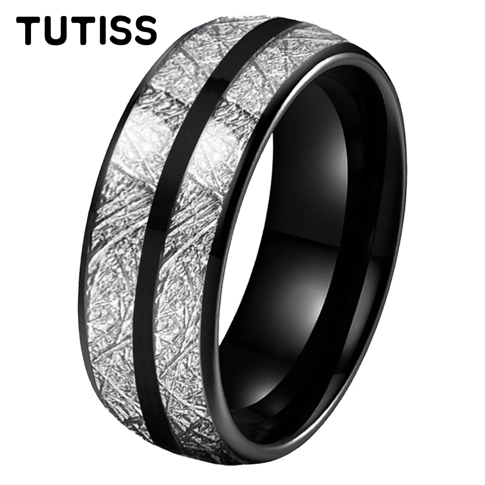 TUTISS Fashion 8mm Groove Beveled Tungsten Steel Ring Inlaid With Carbon Fiber For Men Women Wedding Comfortable Fit