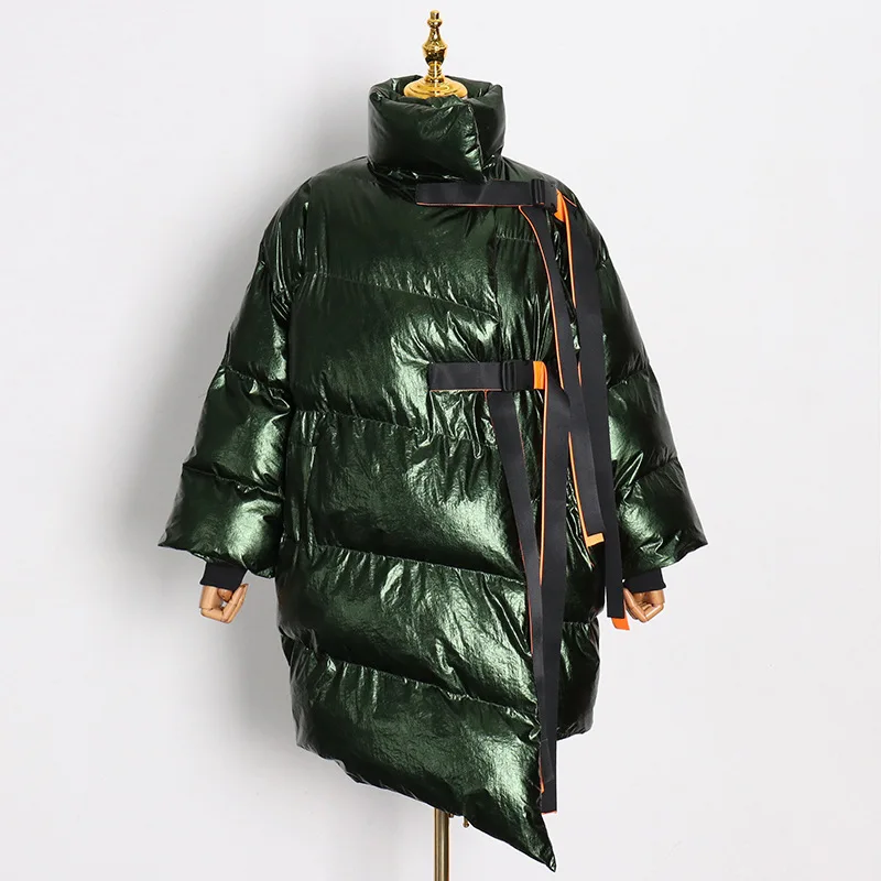 Winter Clothes Women Loose Cotton Wear 2022 Autumn Winter New Bright Face Binding Irregular Medium Length Women's Thick Coat