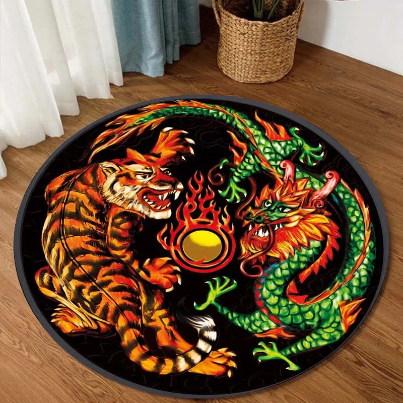 

Dragon Round Carpet Cool Ancient Animal Chinese Dragon Living Room Bedroom Rug Chair Mat Anti-slip Home Decor Machine Washable