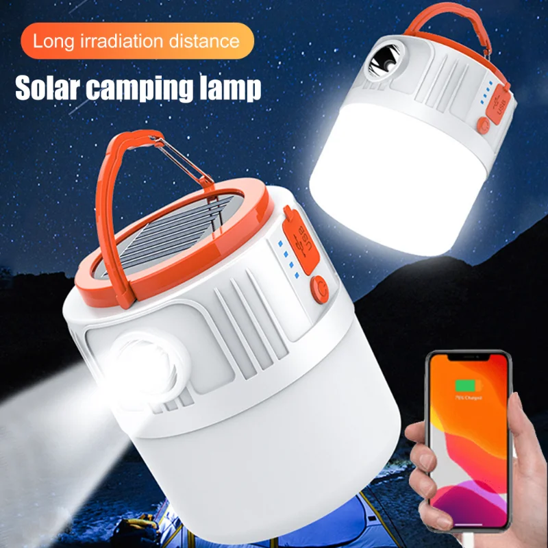 

LED Camping Lantern Solar Powered USB Rechargeable Emergency Lighting Lamp 300LM Waterproof Tent Searchlight