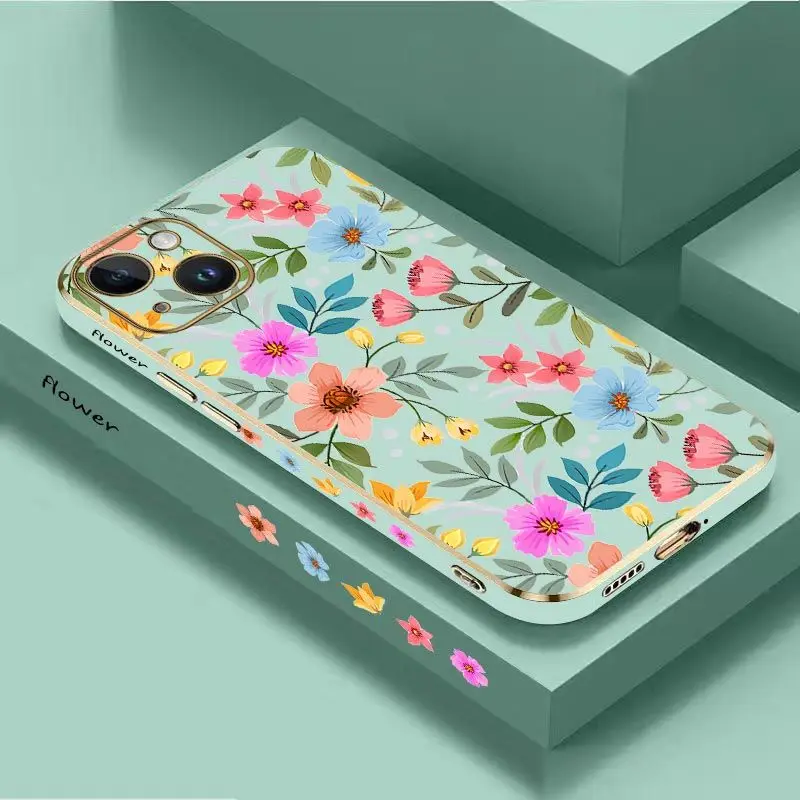 Color Flower Luxury Plating Phone Case For iPhone 14 13 12 11 Plus Pro Max Mini X XR XS SE2020 8 7 6 6S Plus Cover