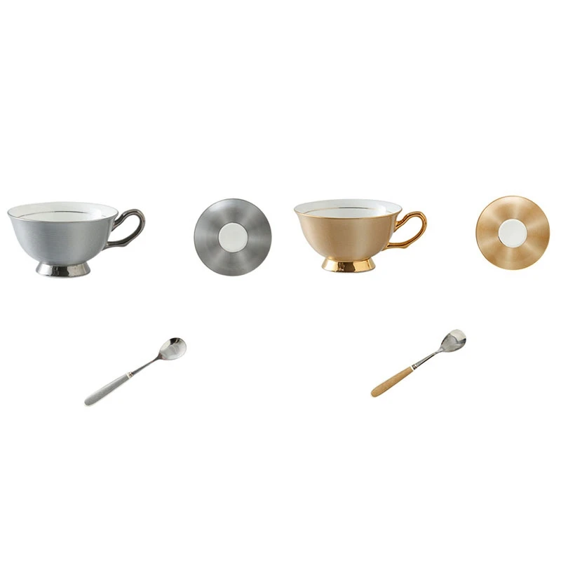 

Креативная кофейная чашка с золотой оправой и серебряной оправой, фарфоровая тарелка, керамический костюм, чашка для черного чая, американс...