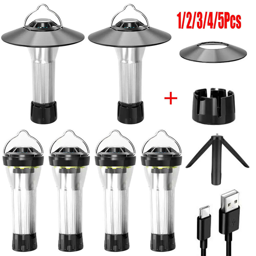 5pcs Rechargeable Camping Lantern Portable Outdoor Camping Light Magnet Emergency Light Hanging Tent Light Powerful Lamp Work