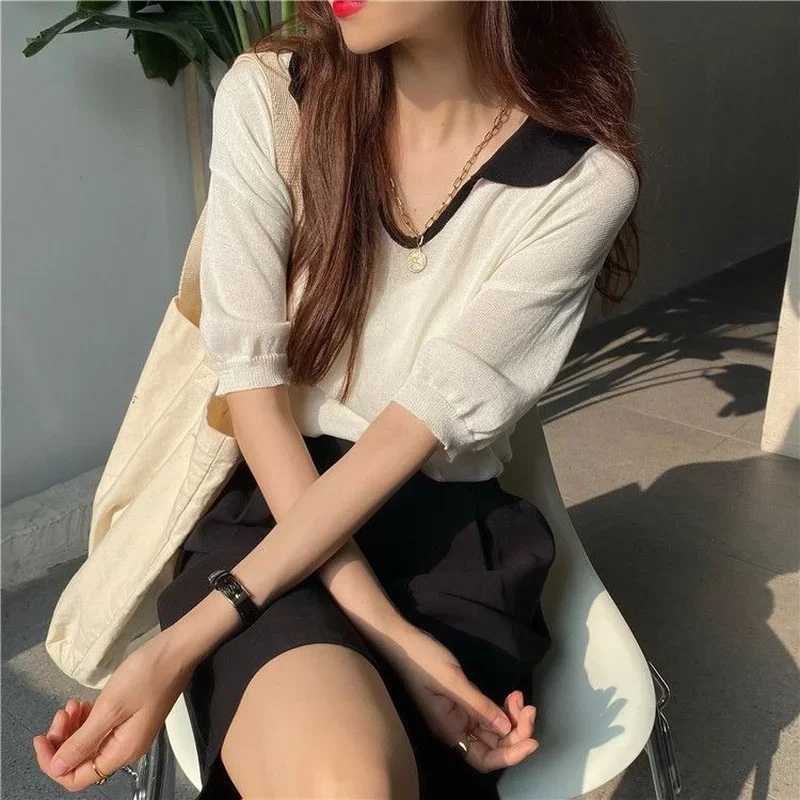 T-shirts Women Summer Basic Ulzzang Tender Minimalist Prevalent Casual Streetwear Comfort Thin All-match Unisex Vintage Knitted |