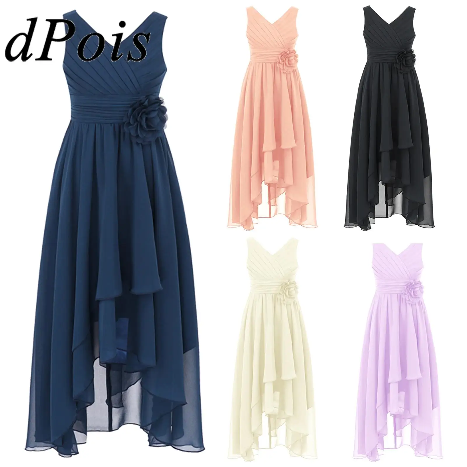 

Elegant Girls Dress Kids 3D Flower Chiffon Lyrical Dance Costume Prom Gown First Communion Evening Robes Children Party Dress
