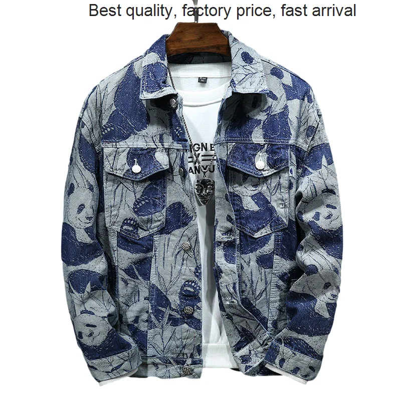 

Джинсовая куртка мужская с принтом панды, роскошная брендовая модная свободная повседневная верхняя одежда из денима в Корейском стиле, весна-осень