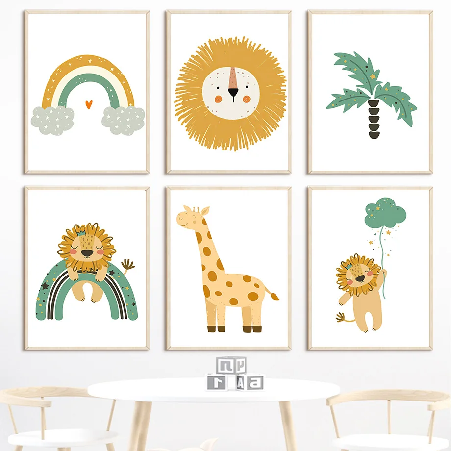 

Lion Giraffe Rainbow Jungle Animals Child Wall Art Canvas Painting Nordic Posters And Prints Wall Pictures Baby Kids Room Decor