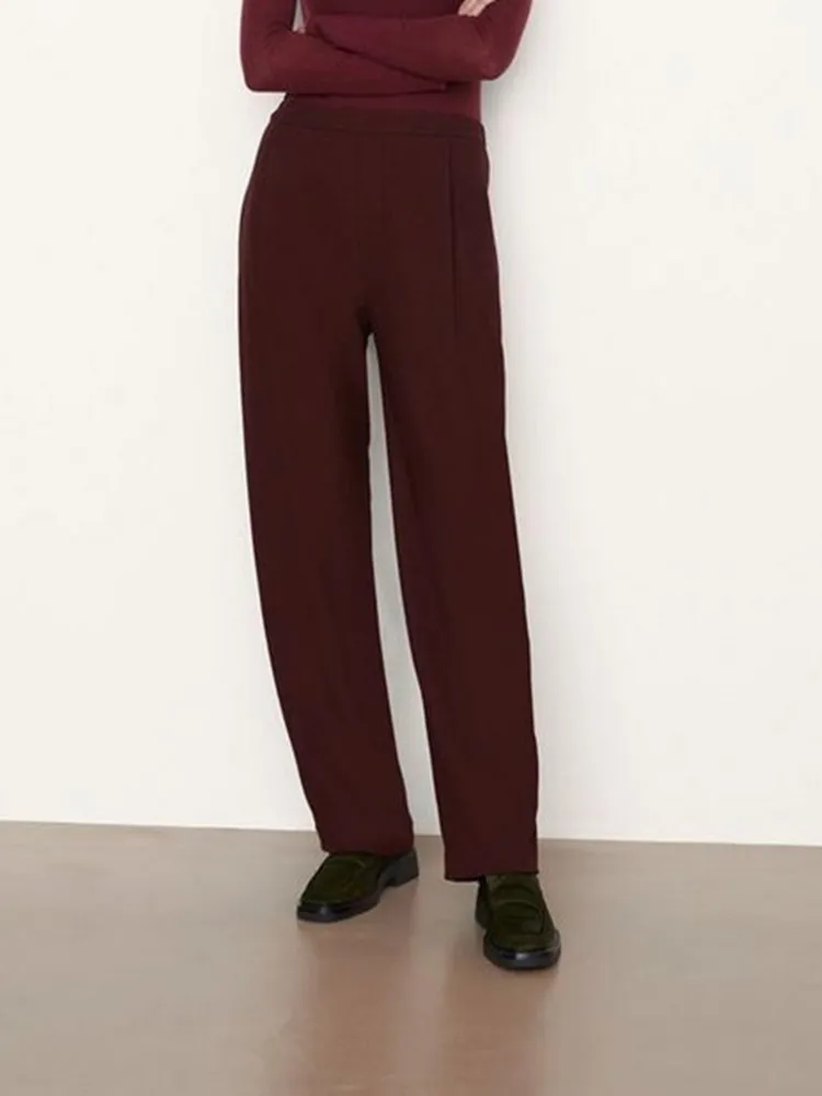 Women Wool Blend Simple Suit Pants Casual High Waist Office Lady Straight Long Trousers 2022 Autumn Winter