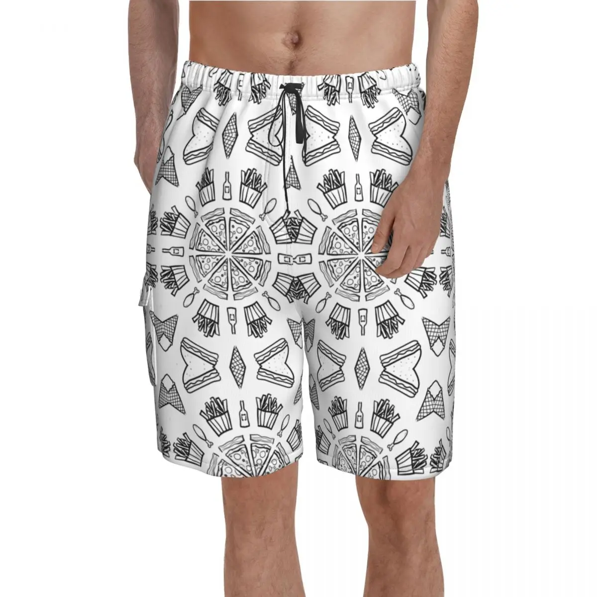 

Food Mandala Pizza Board Shorts french fries beer ice cream Swimming Trunks Polyester Men Beach Funny Swim Trunks