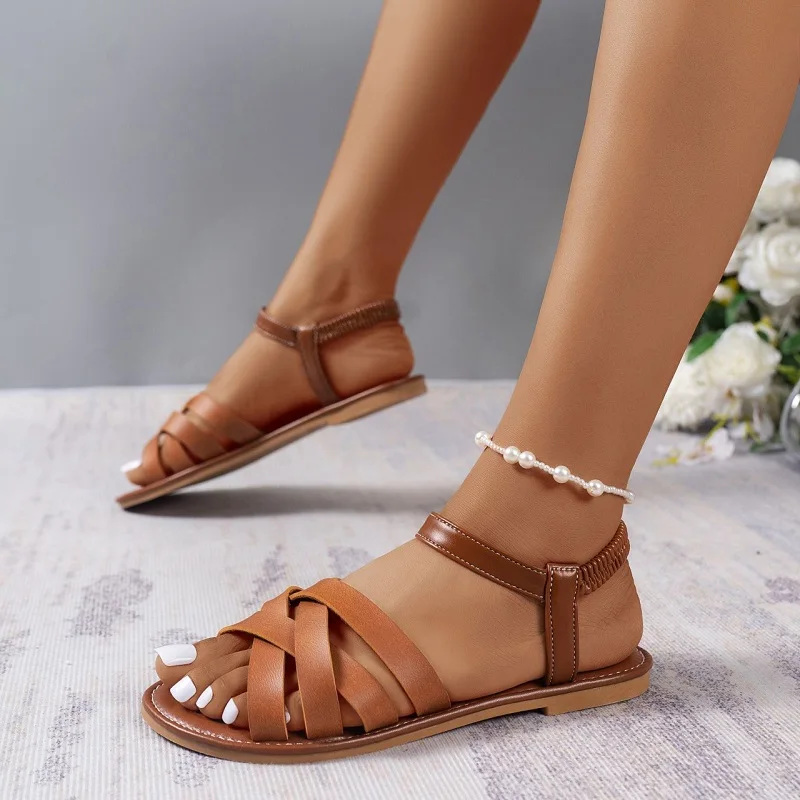 

Women's Shoes 2023 Fashion Flat Summer Light Outerwear Solid Color Round Toe Open Toe Zapatillas De Mujer Sandals Zapatos Mujer