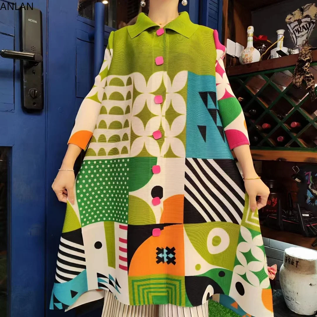 

High-end Miyake Pleated Design Feeling Dress 2023 Summer New Contrast Color Long Sleeve Pullover Loose Elegant Women Clothing