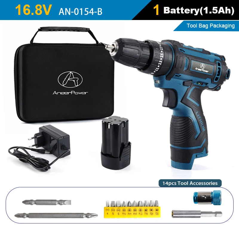 

ANEERPOWER Беспроводной шуруповерт 3-в-1 12В/16.8В/21В